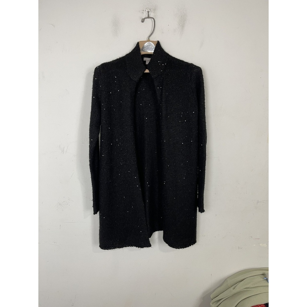 J.Jill Womens Open Front Sequin Knit Cardigan Sweater Gray Size S